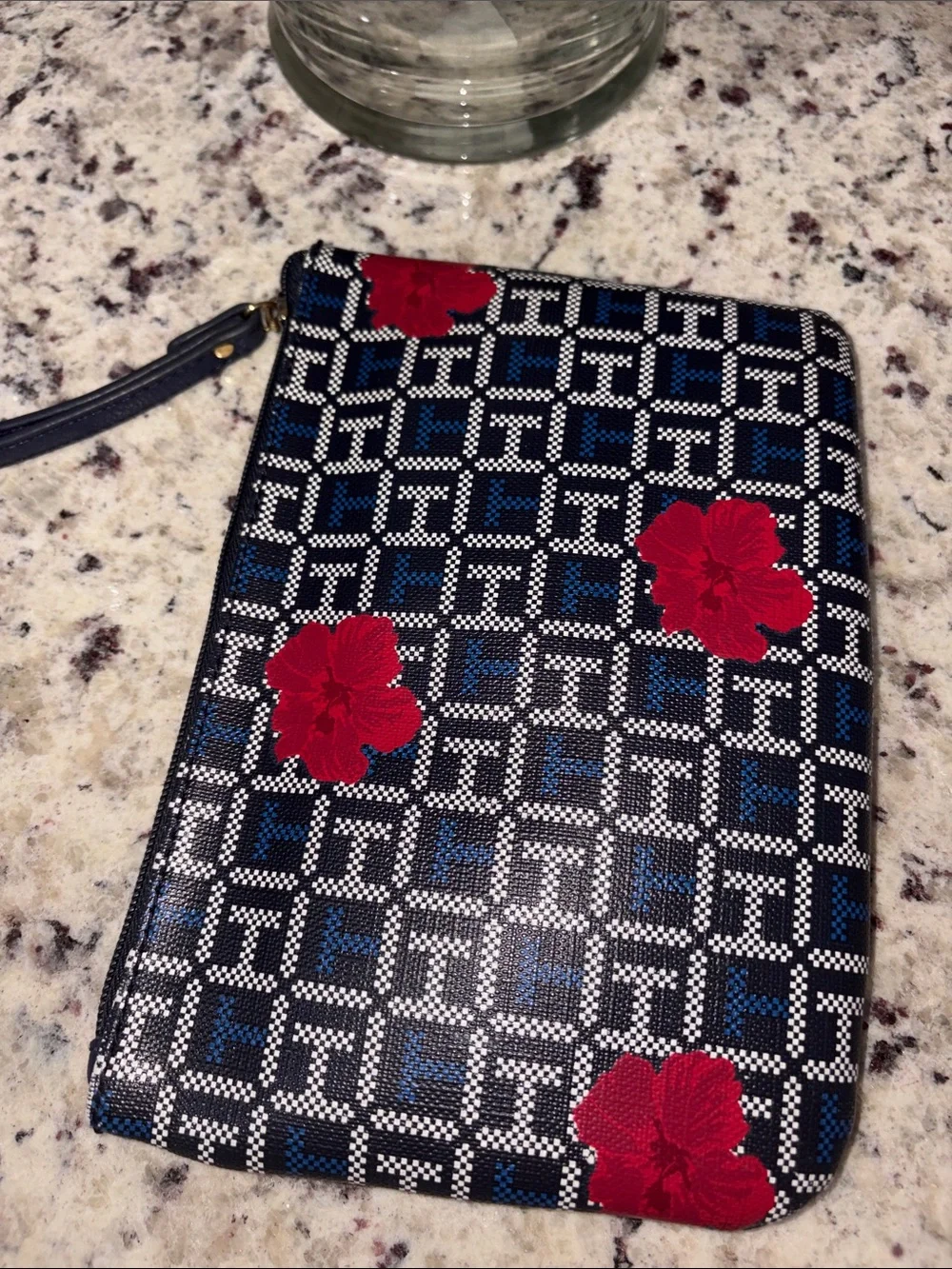 Tommy Hilfiger Navy Wristlet with Red Floral Accents